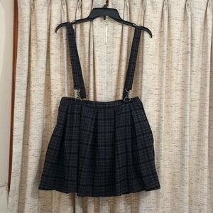 Hot Topic Black & Grey Plaid Suspender Skirt